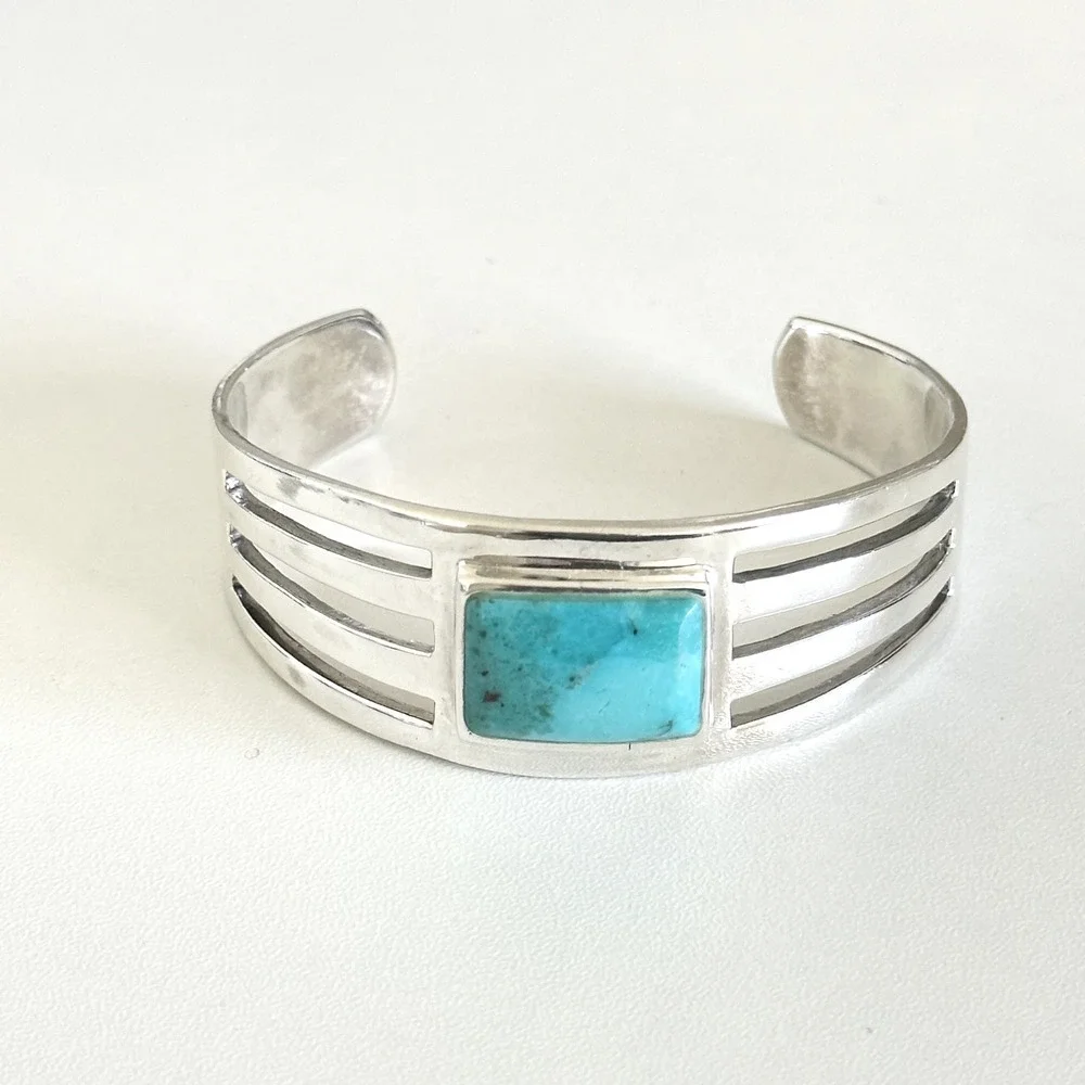 Barse Designer 925 Sterling Silver Chunky Turquoise Vintage Cuff Bracelet 7